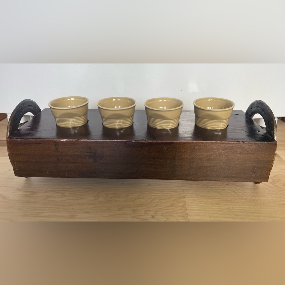 4 Revol France 6oz Cappaccino Tumbles w/ solid Wood Server